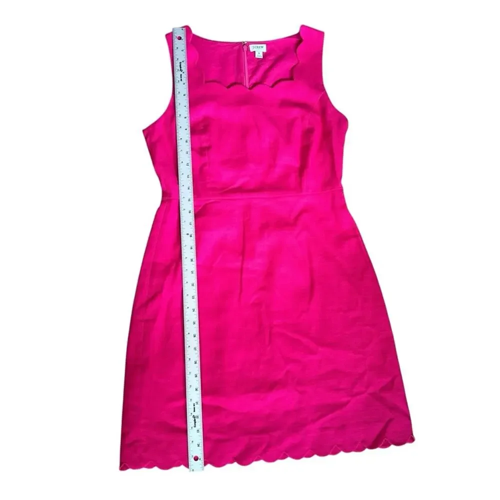 J. Crew Women’s Sz 8 Pink Scalloped Square Neck Dress Basketweave Sleeveless